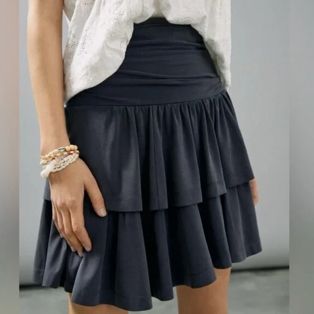 Maeve Anthropologie Dark Gray Tiered Ruffle Skirt High Waisted Skirt XXSMALL